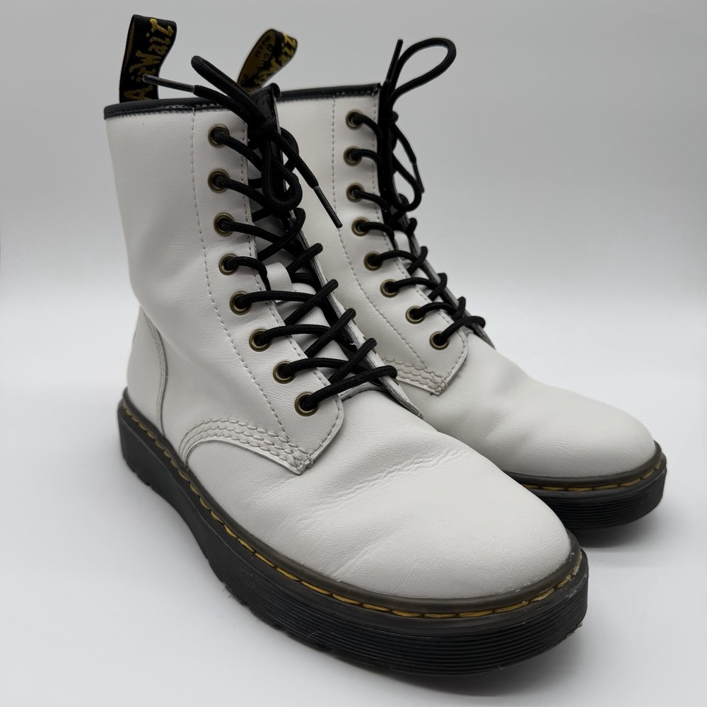 Doc Martens Zavala Boots White Leather 8-Eye Combat Boots AW004 US M 8 / W 9